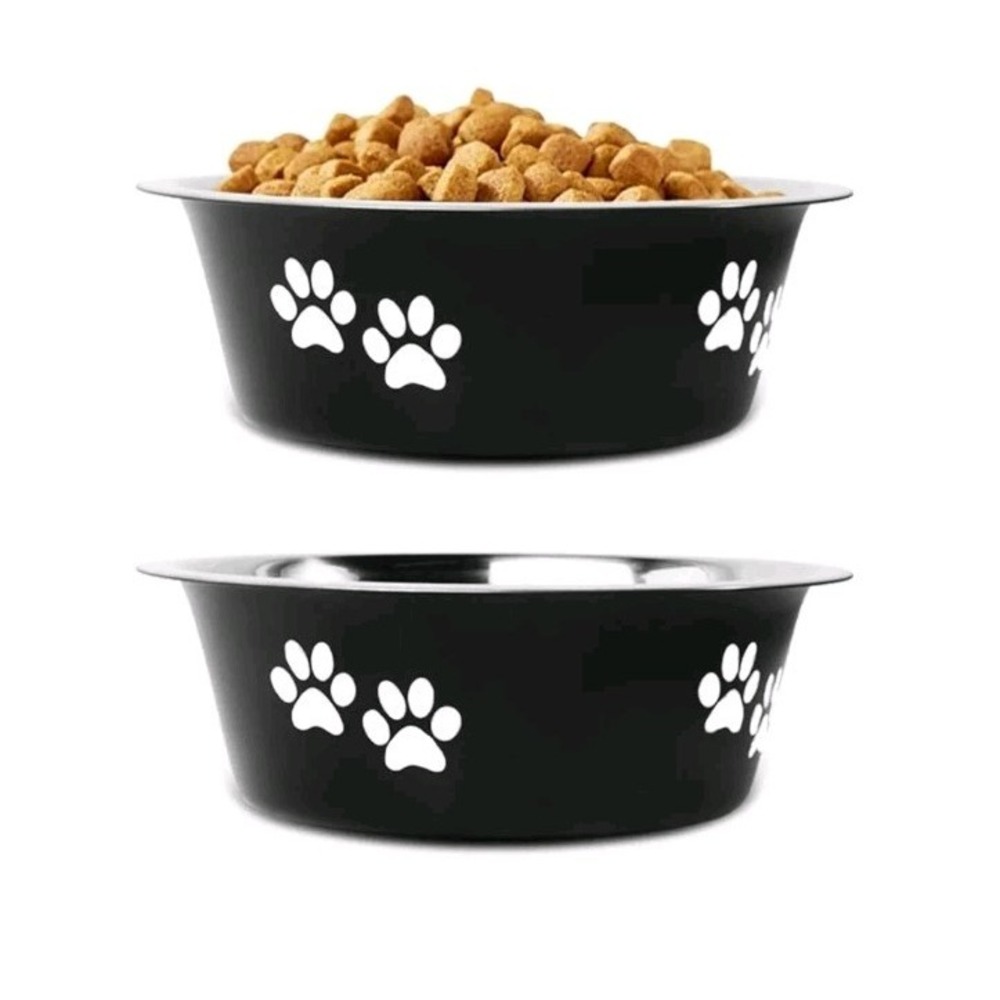 Greendale Set of 2 Stainless Steel Pet Bowls Midnight Black Paw Print 6.4 Cups